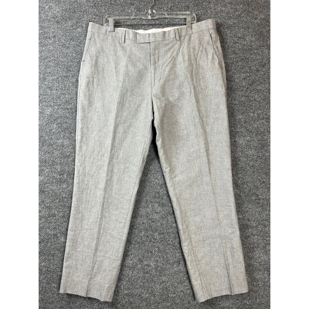 Reiss Mens Pants Grey Cotton Linen Blend Tailored Dress Pants Trousers 38 x 27.5